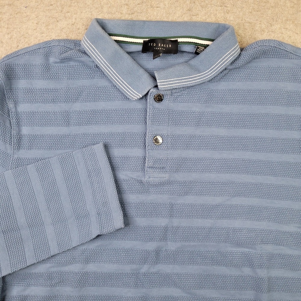 Ted Baker Polo Shirt Mens Size 5 (Large) Blue Striped Long Sleeve Preppy